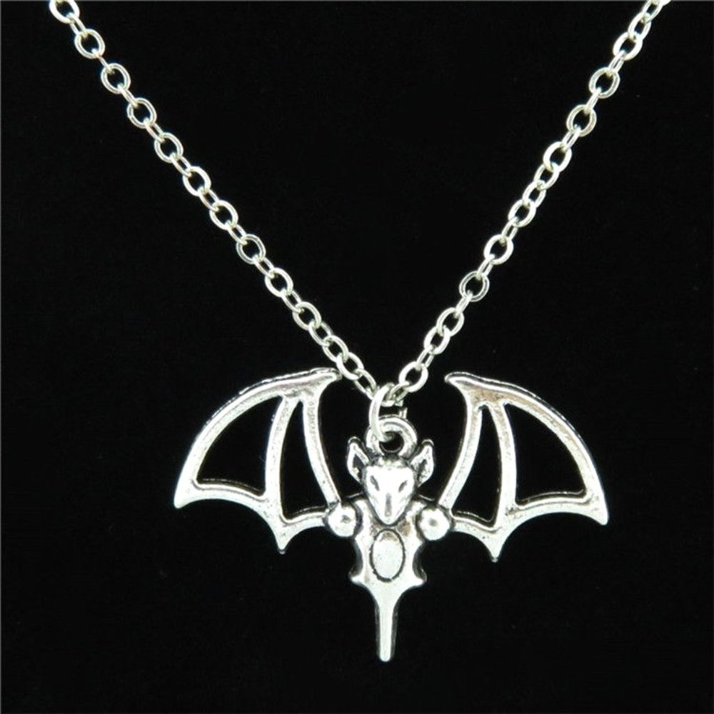 Gothic Silver Outlined Bat Necklace - Picture 2 of 4